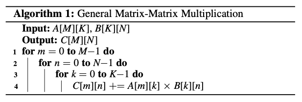 最常见的GEMM形式，做了M\times k\times N次MAC